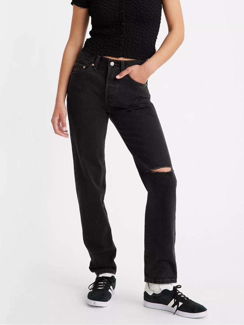 NWT Levi’s 501 ’81 Black Distressed Straight Leg Jeans Size 25x33